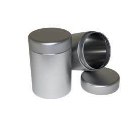 Wattestäbchendosen: Dose für Tee - runde Dose aus Weißblech mit Nockenverschluss.